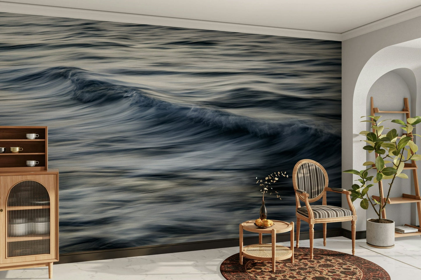 A contemplative wave texture wallpaper mural for a feature wall.


