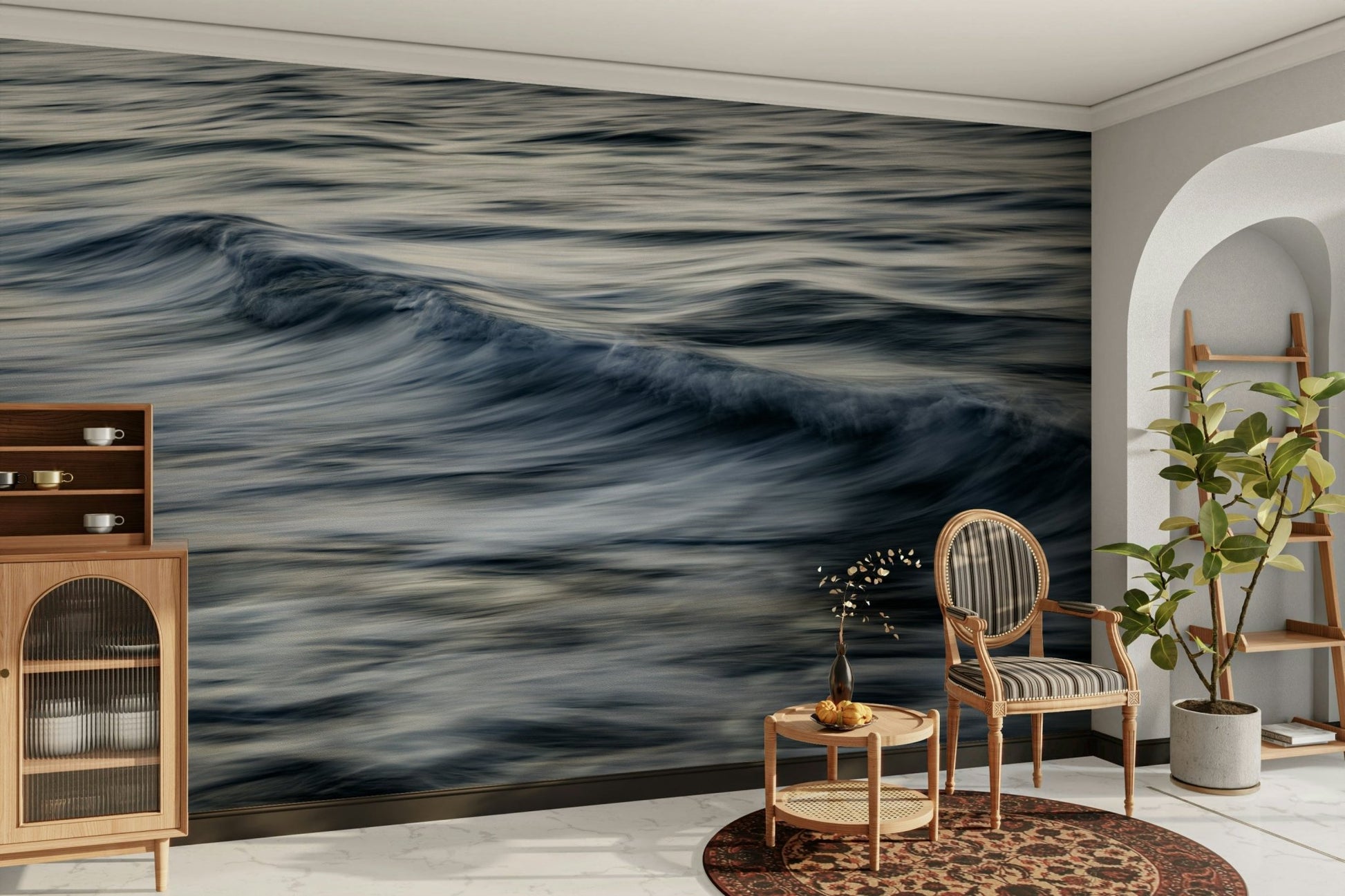 A contemplative wave texture wallpaper mural for a feature wall.

