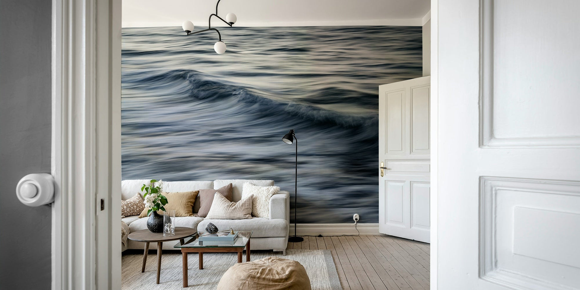 An artistic sea motion mural for home decor.

