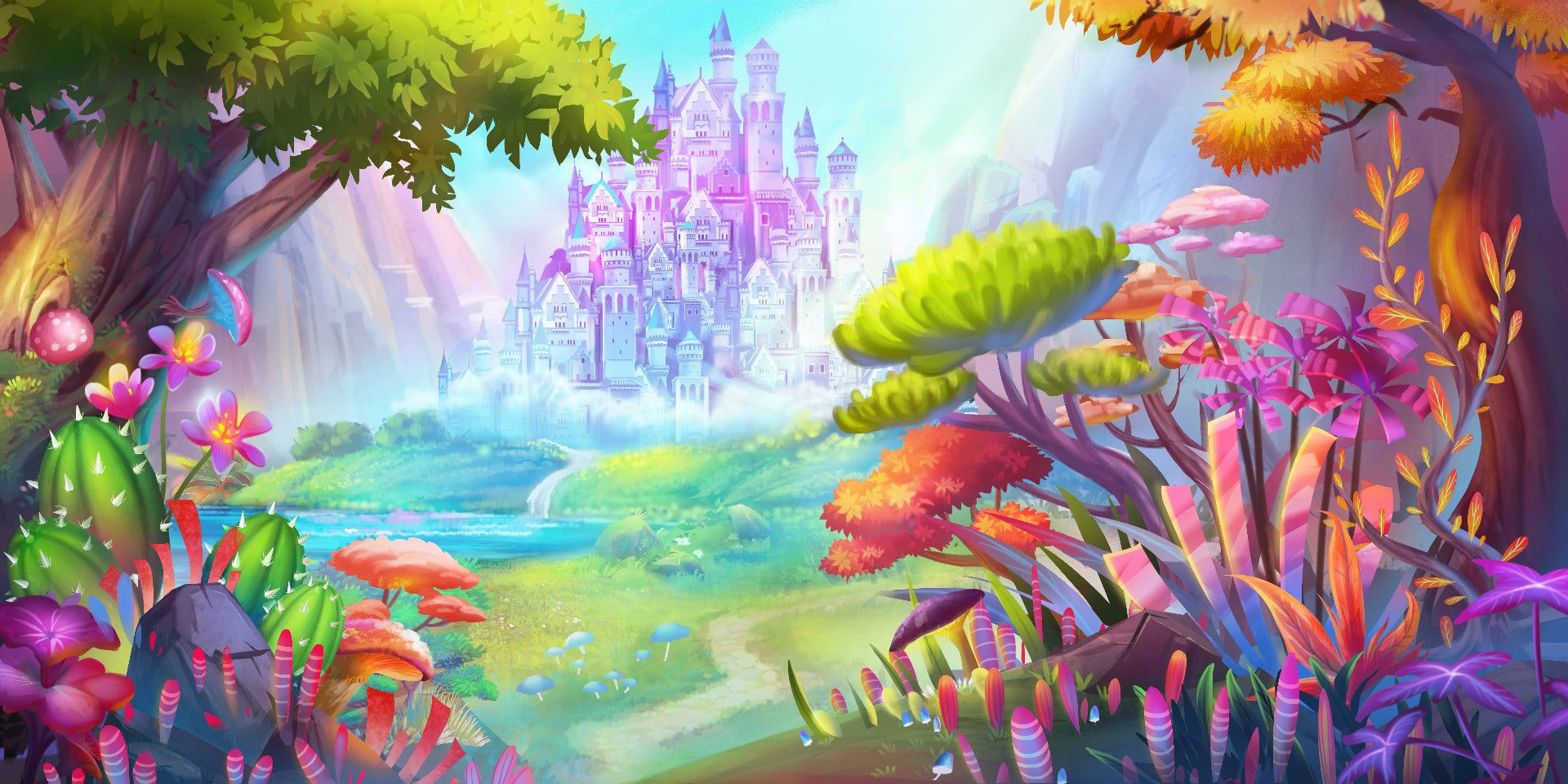 Kids’ Animated Fairy Castle Wallpaper Mural