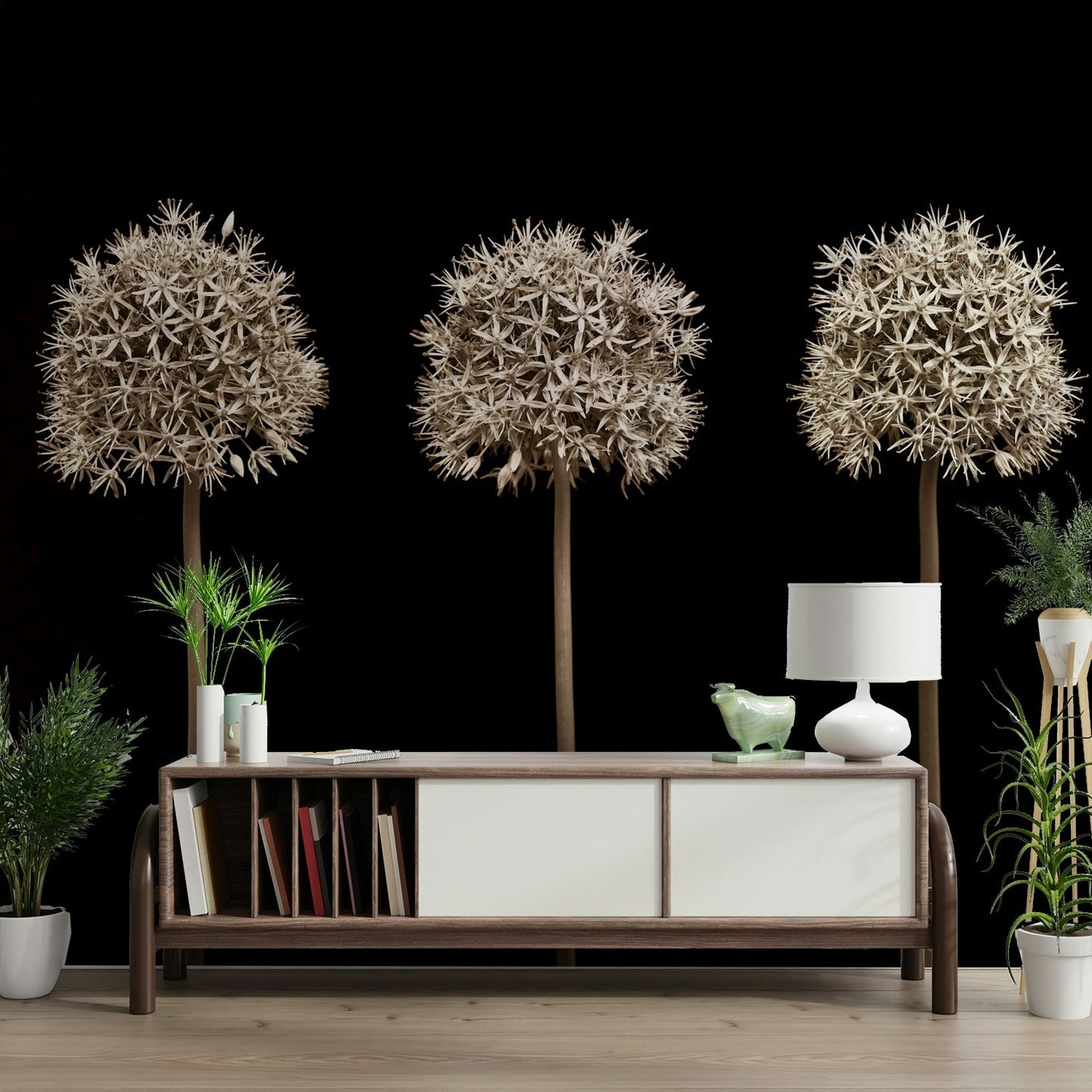 Beautiful allium floral mural for contemporary walls.

