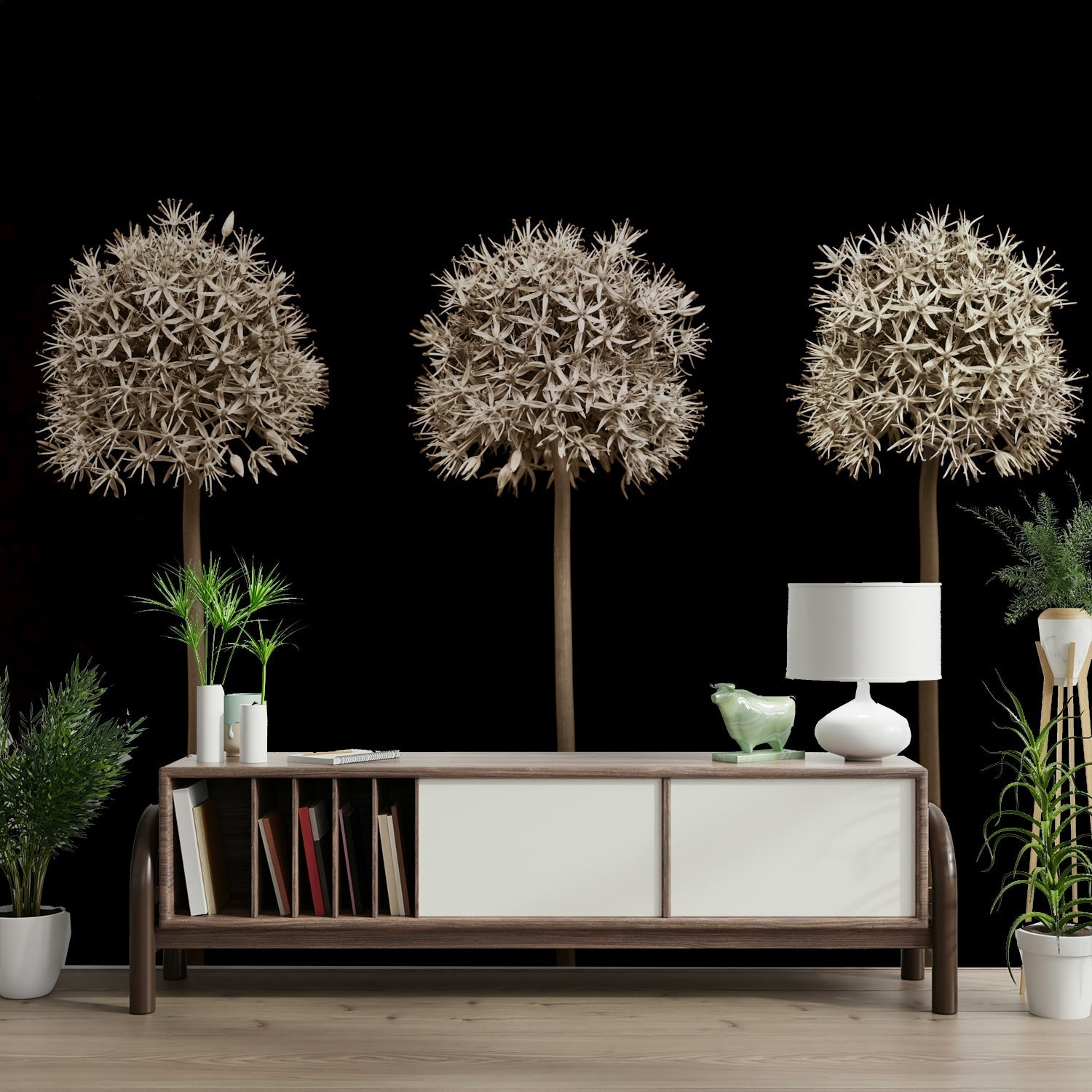 Beautiful allium floral mural for contemporary walls.

