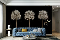 Stunning allium blooms on a black wall mural.

