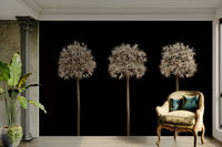 Modern allium floral wall mural with dark backdrop.

