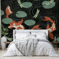 Japanese koi pond wall mural for a peaceful vibe.


