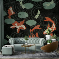 Tranquil koi pond mural perfect for a calm space.

