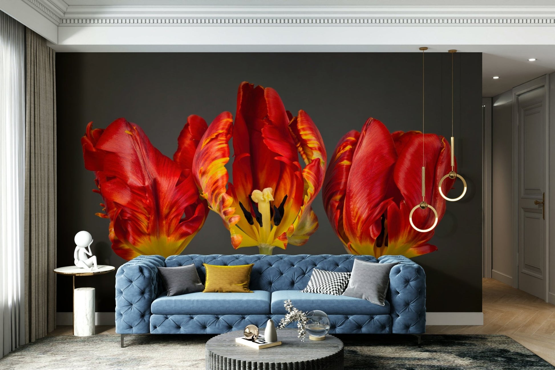 Artistic tulip blooms in large-scale wall mural

