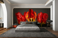 Dark grey background highlighting red tulip mural

