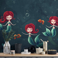 Three mermaids swimming underwater wallpaper mural design A261