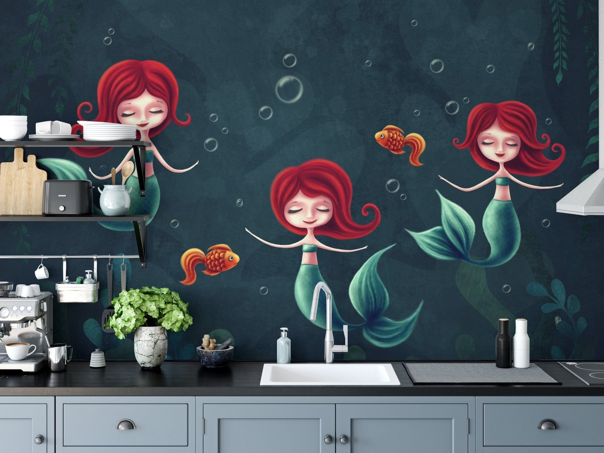 Three Underwater Mermaids Wallpaper Mural - Giffywalls A261