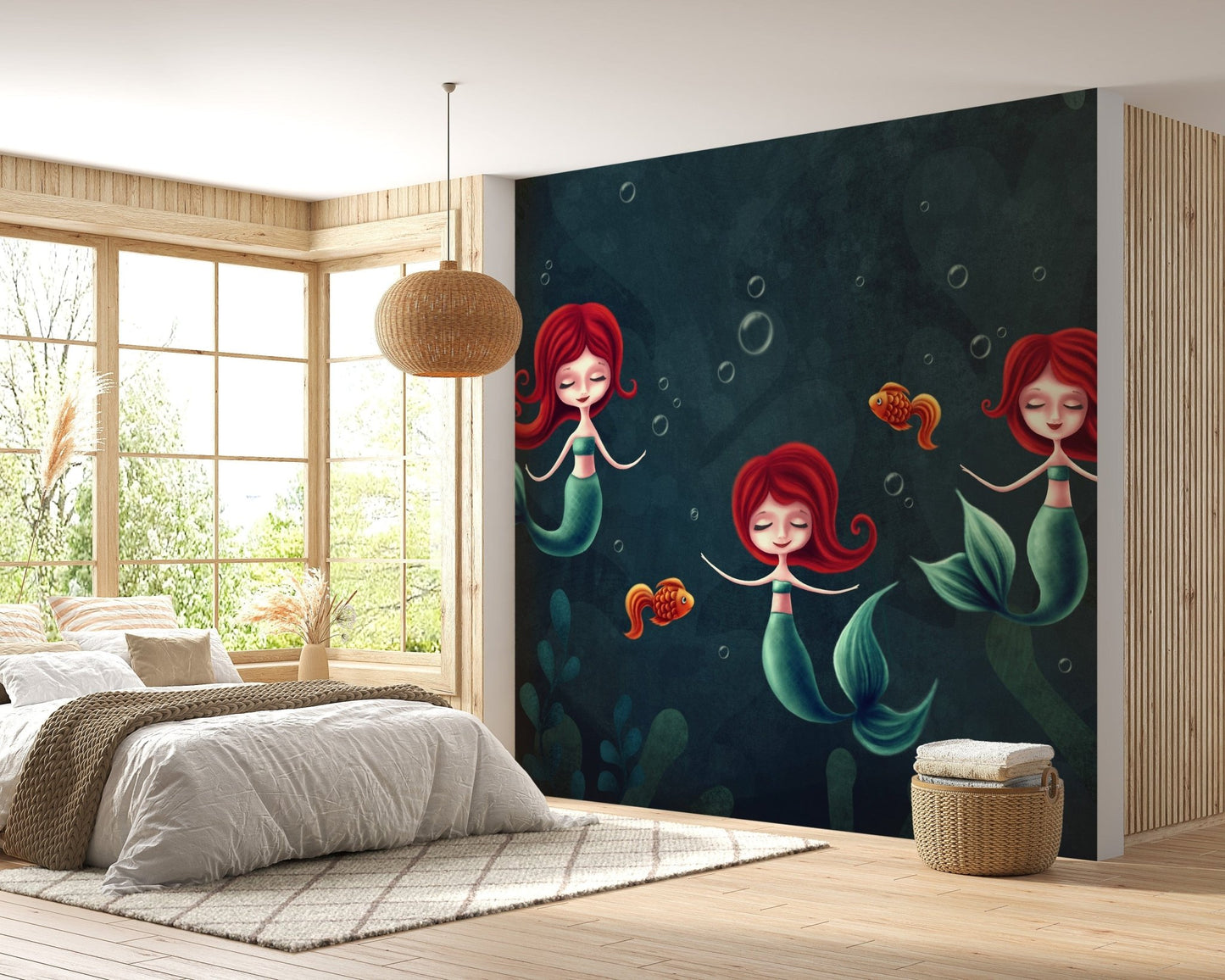 Three underwater mermaids wallpaper mural for walls A261