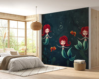 Three underwater mermaids wallpaper mural for walls A261