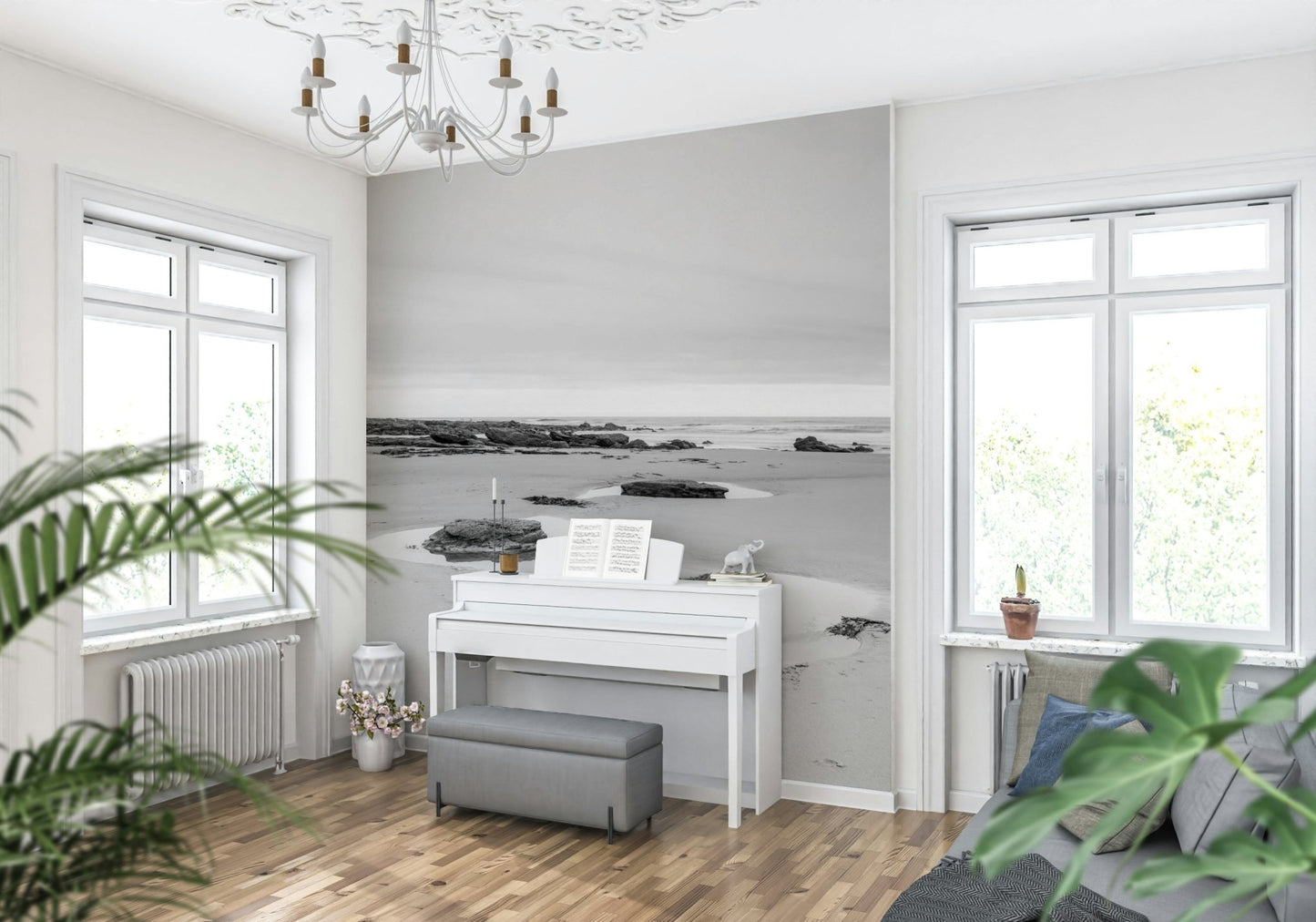 Soft rock pool pattern wallpaper for a calming bathroom or spa wall mural.