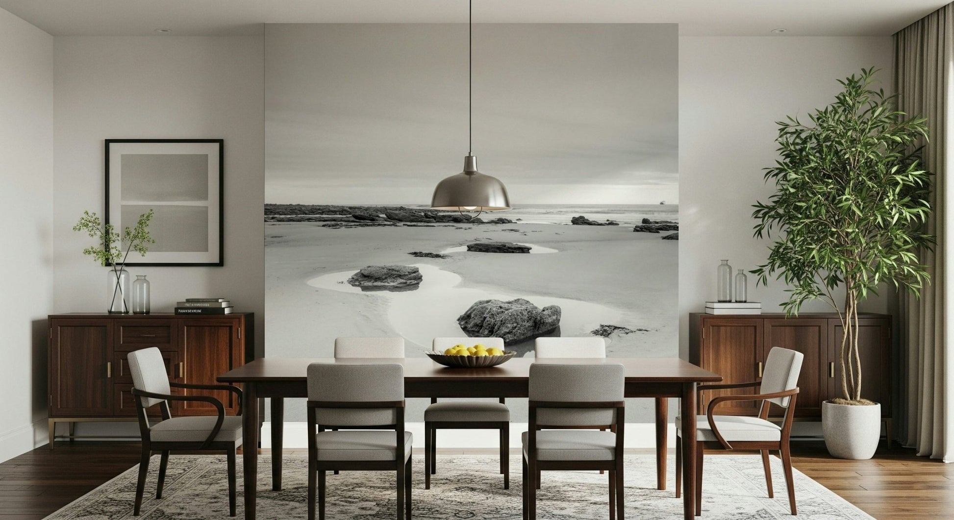 Abstract coastal landscape wall mural for a guest suite interior wallpaper.