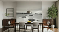 Abstract coastal landscape wall mural for a guest suite interior wallpaper.