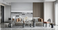 Modern apartment featuring Tide Pools Wall Mural with coastal decor wallpaper.
