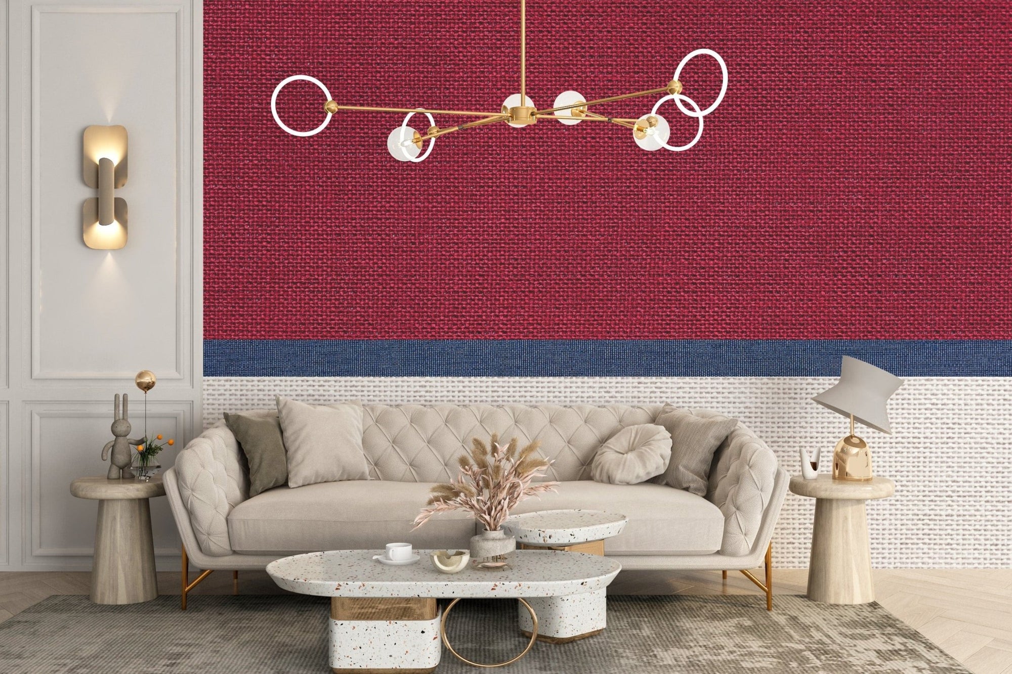 Tied thread fabric wallpaper mural design Strip-01
