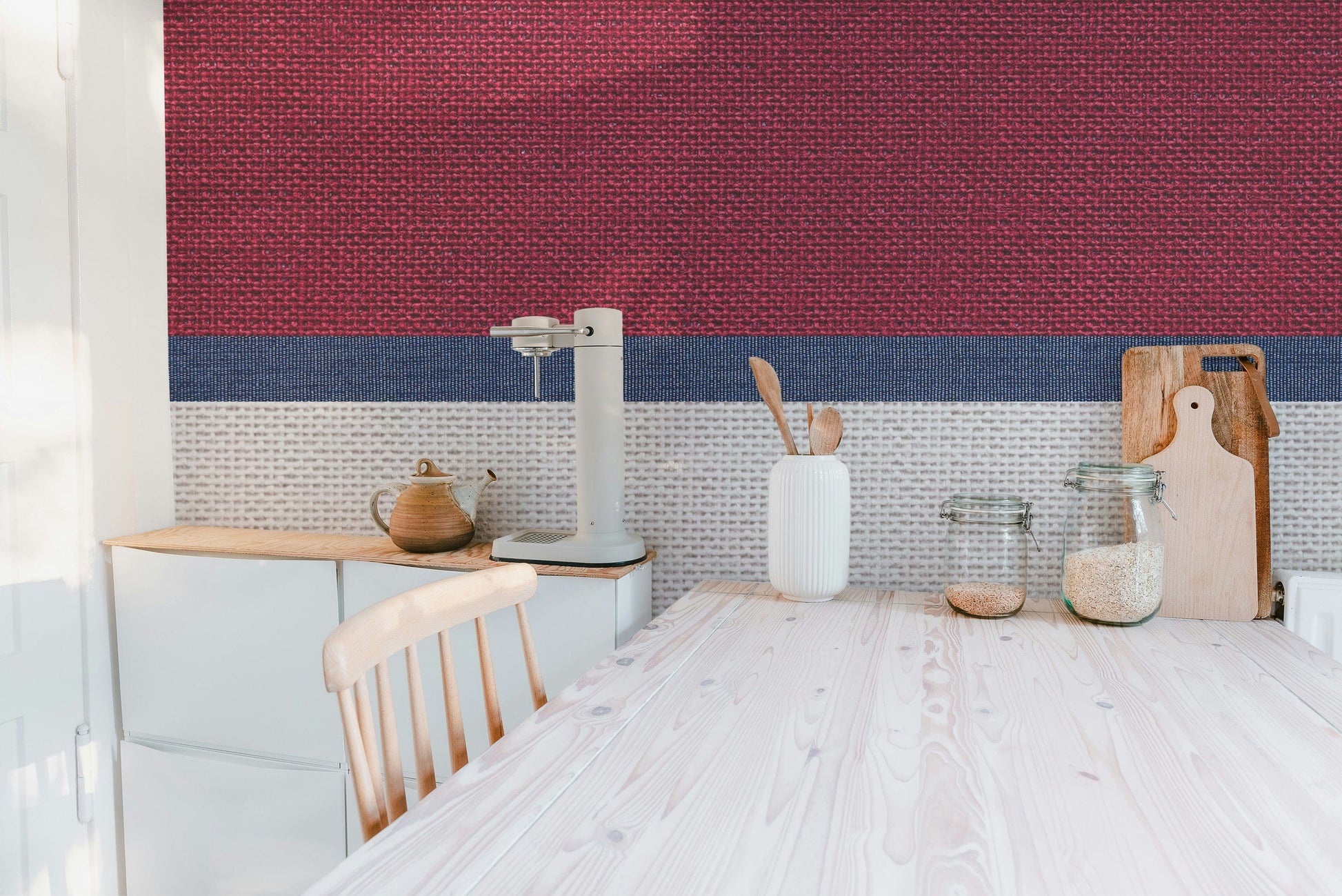 Artistic tied thread fabric wall design
