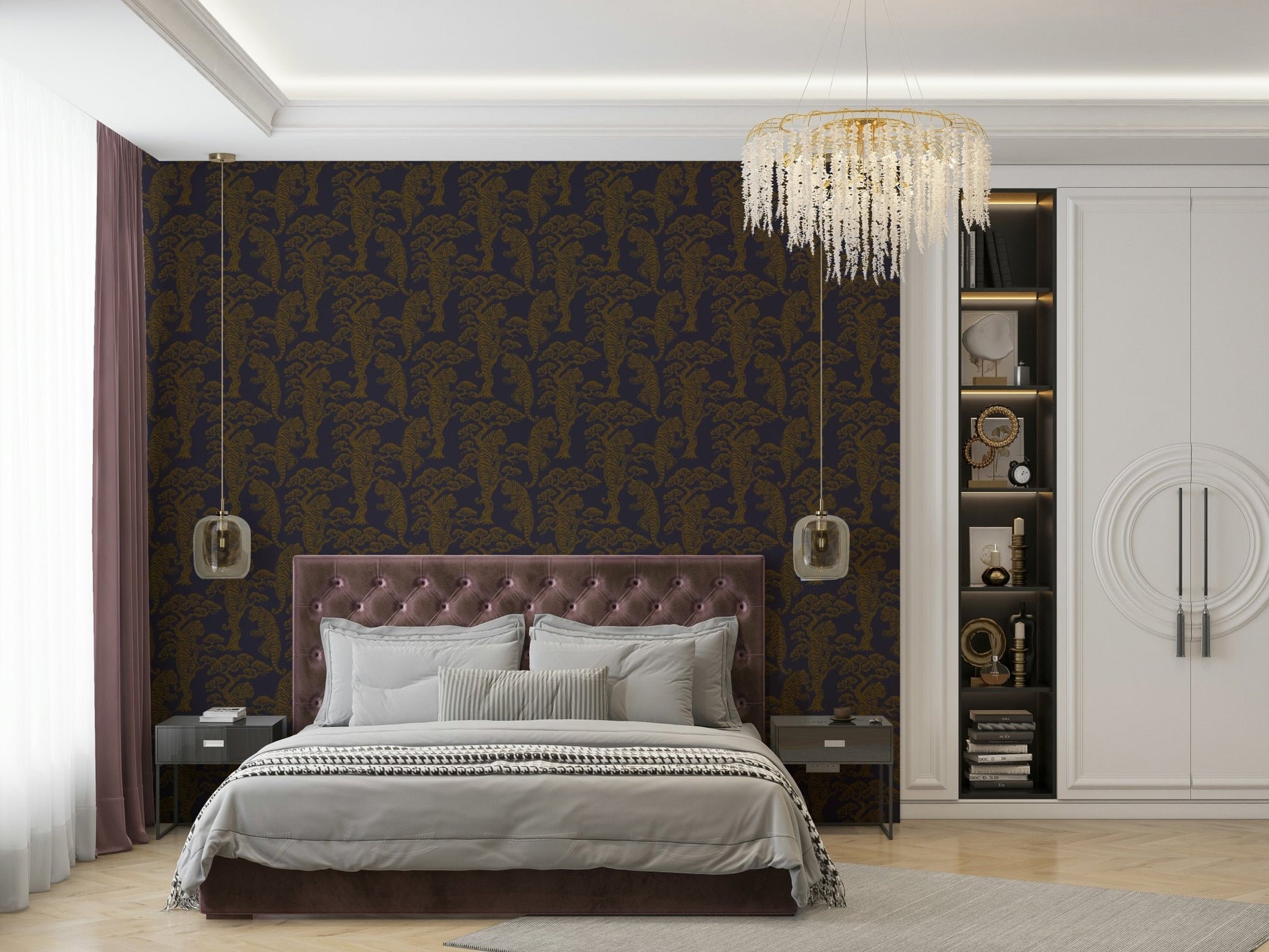 A classic tiger stripe wallpaper for walls with a dynasty theme.

