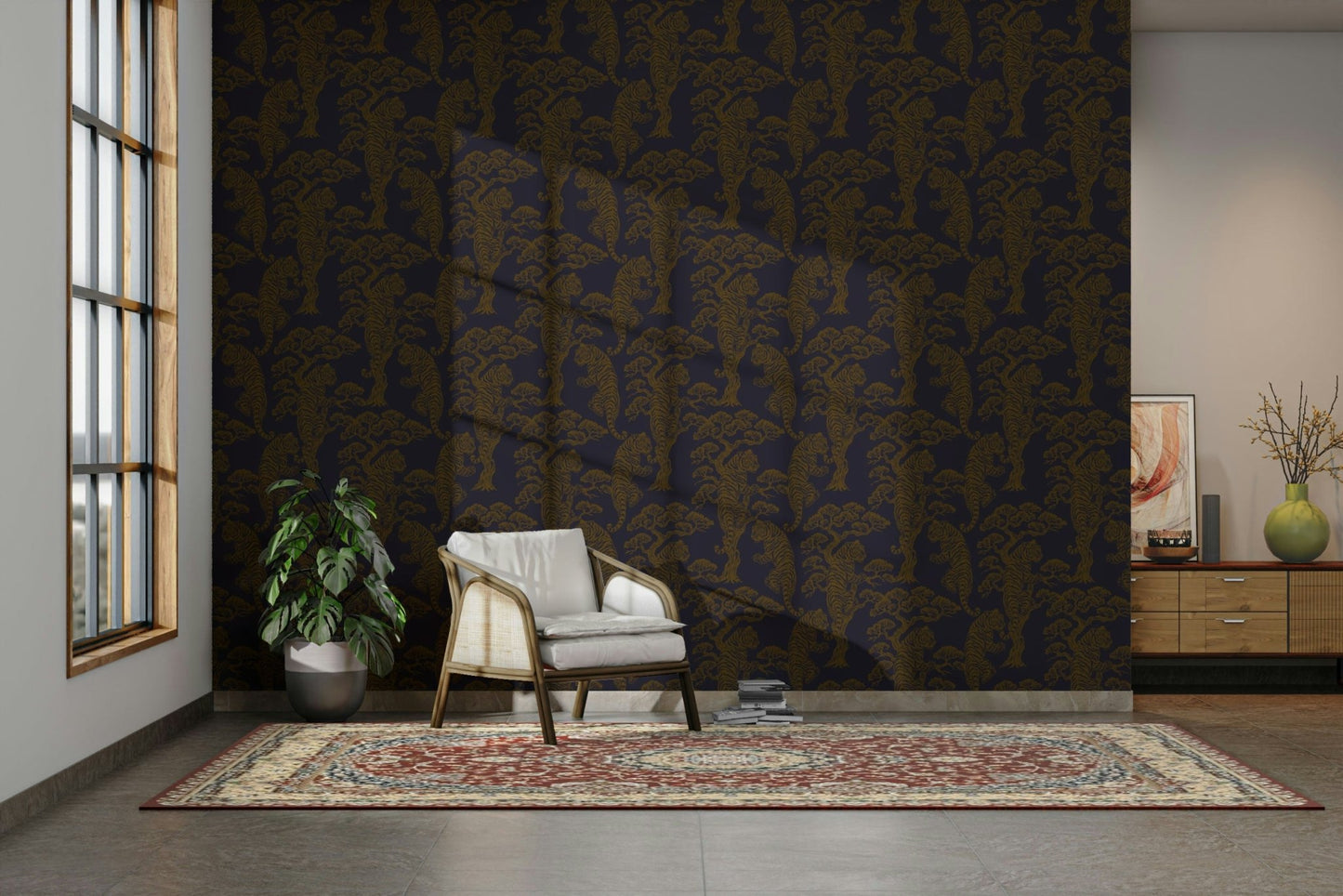 A beautiful tropical foliage wall mural for a living room.

