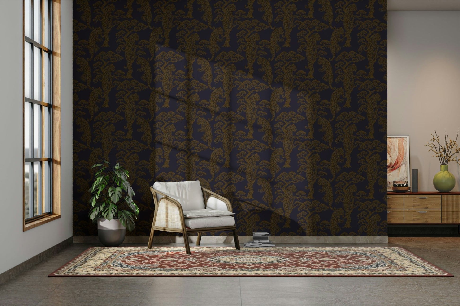 A beautiful tropical foliage wall mural for a living room.

