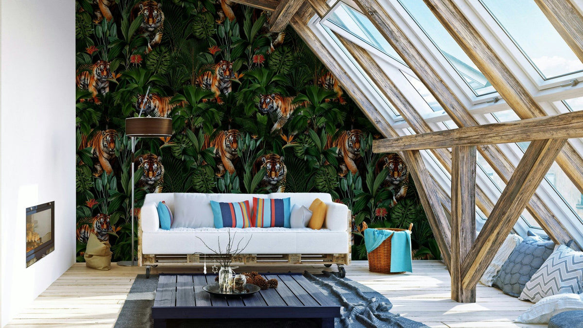 Tiger in Paradise Wallpaper with lush jungle backdrop, GD1379