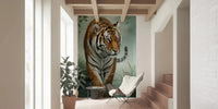 Entryway nook with Tiger's Trail Wall Mural and a dramatic tiger portrait, GD8882