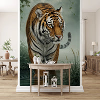 Close view of Tiger's Trail Wall Mural with a tiger walking through water, GD8882