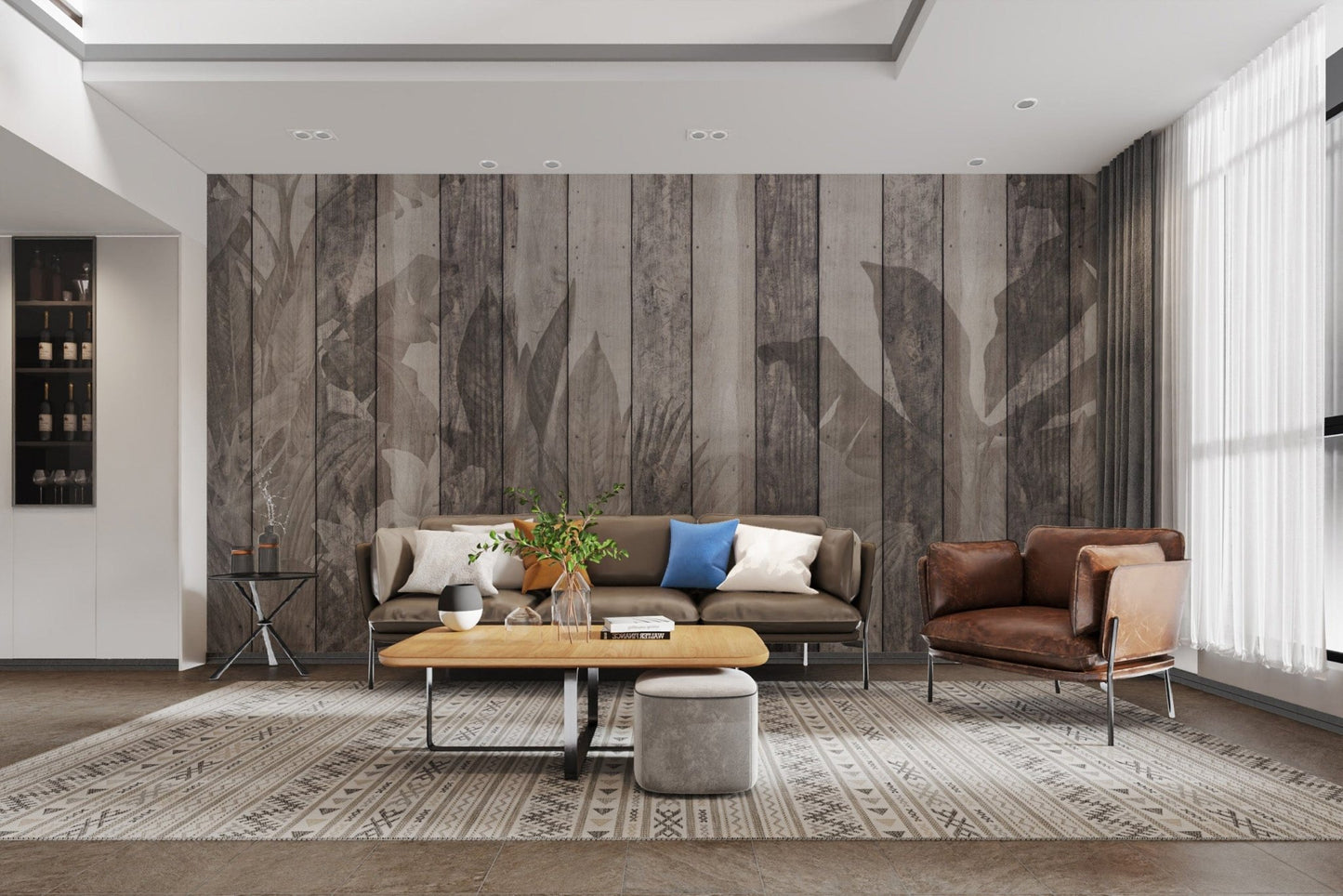 Textured wooden wallpaper for home décor

