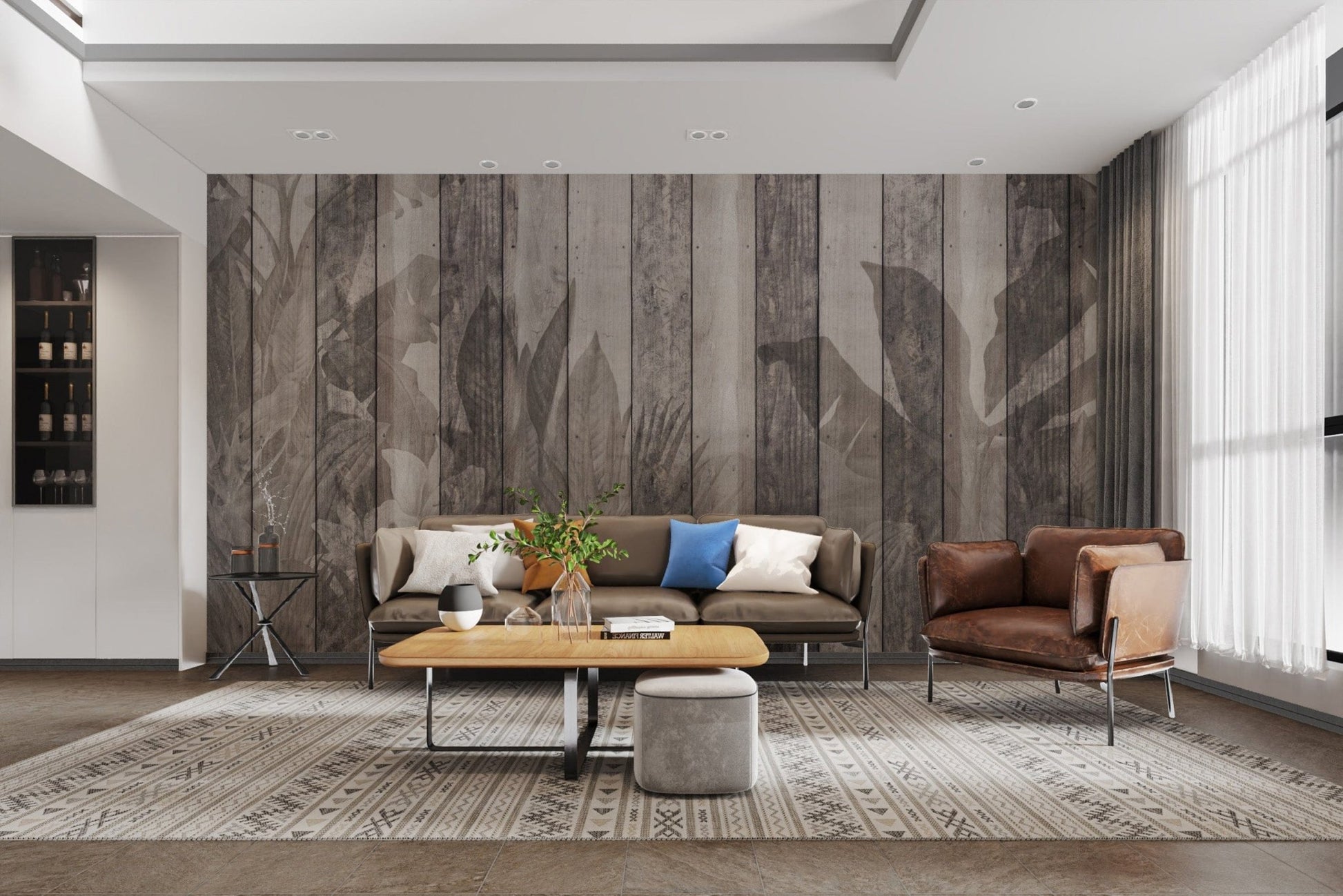 Textured wooden wallpaper for home décor
