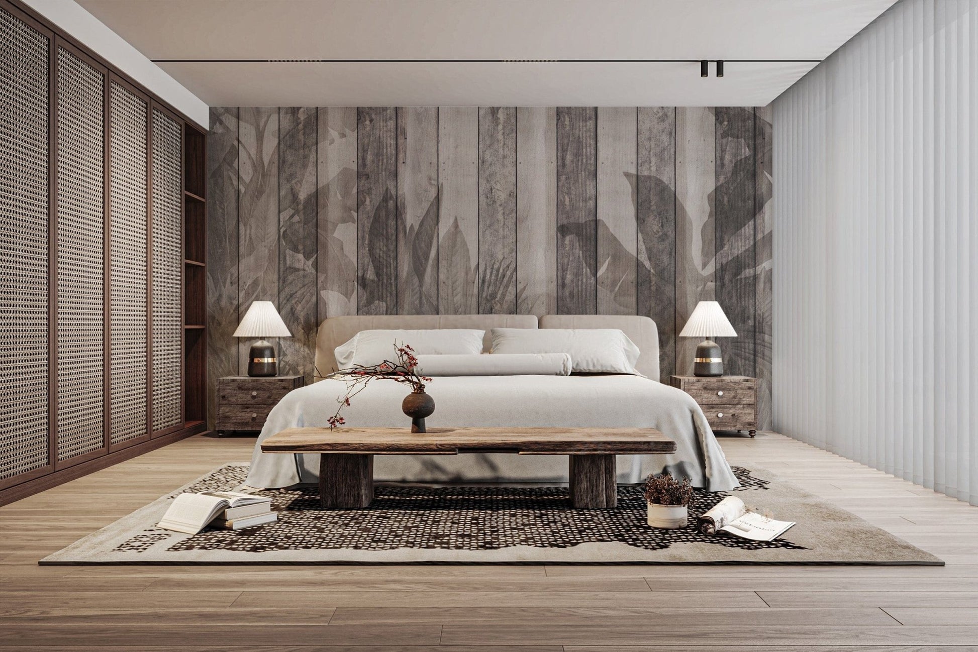 Weathered wood effect wallpaper décor
