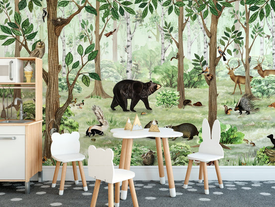 Forest Lookbook wallpaper murals featuring woodland animals KB29
