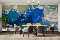 A graceful modern abstract wall mural in cool, natural tones., GD5148