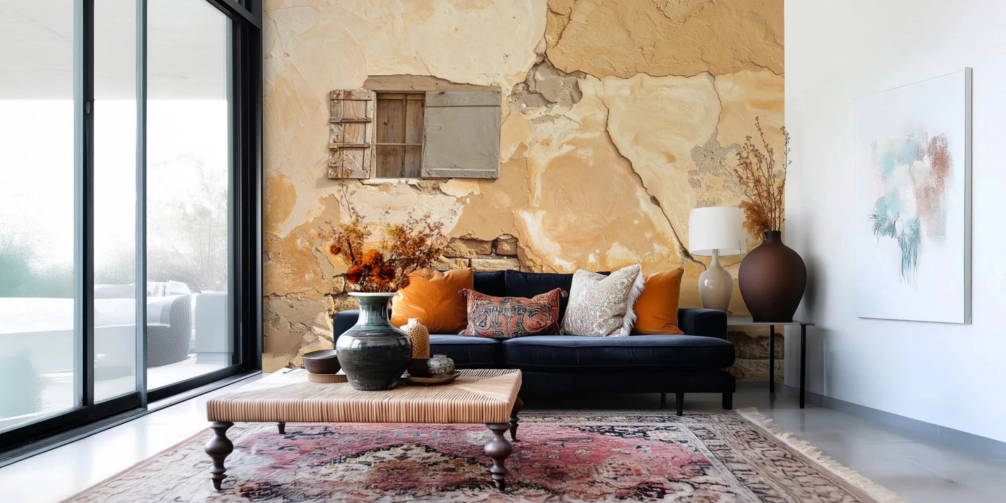 Hallway with Time-Worn Texture Wall Mural in distressed plaster finish