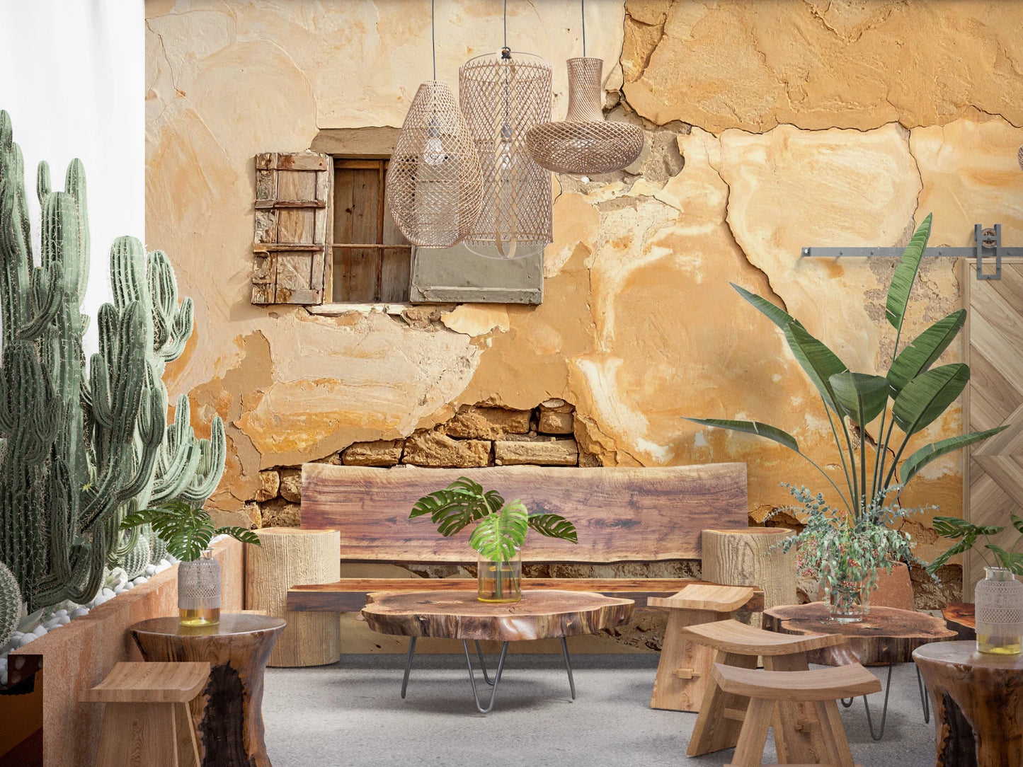 Rustic cracked wall style in Time-Worn Texture Wall Mural with earthy palette