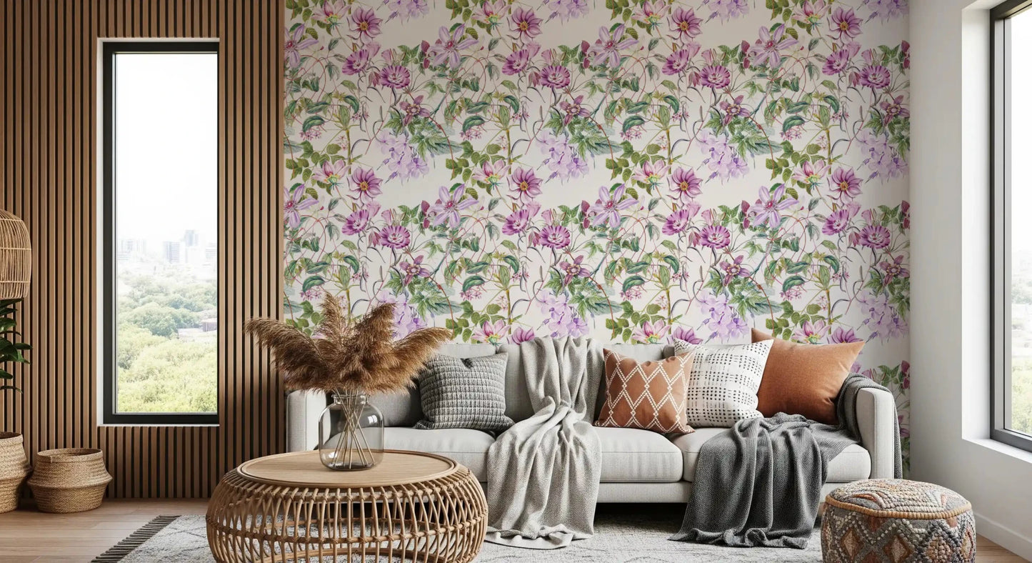 Elegant floral wallpaper with Blooming Waterfall blossoms and soft stems