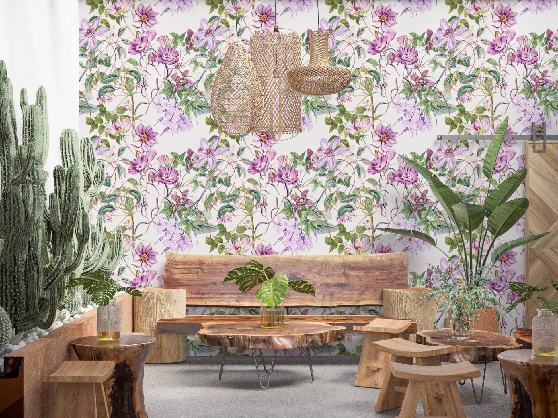 Pastel flower wallpaper featuring Waterfall wallpaper vines and lilac petals