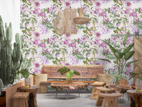Pastel flower wallpaper featuring Waterfall wallpaper vines and lilac petals