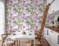 Blooming Waterfall wallpaper showing soft purple blooms on a light base