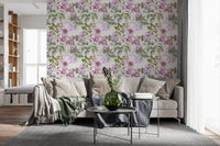 Timeless Blooming wallpaper with lilac flowers and flowing vine stems