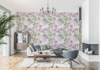 Floral botanical wallpaper with Timeless Blooming pattern and airy leaves