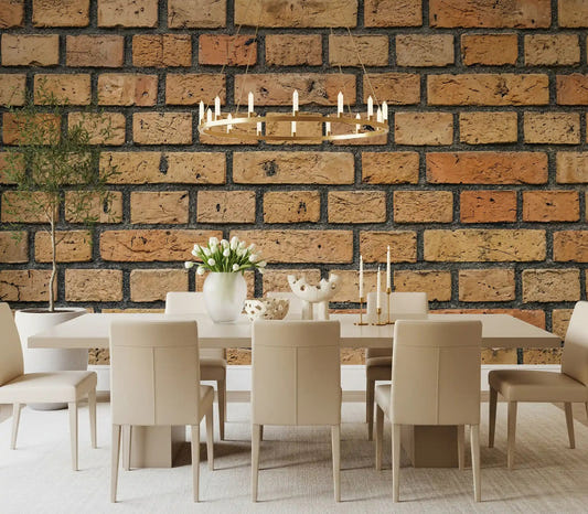 Dining room styled with Timeless Brick Wall Mural and visible mortar lines