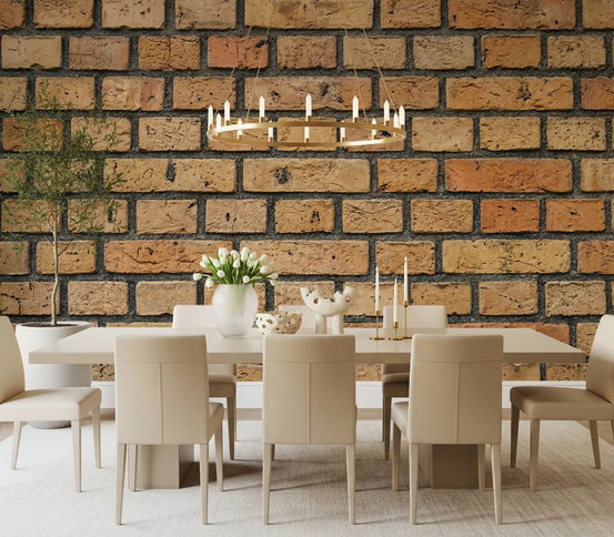 Dining room styled with Timeless Brick Wall Mural and visible mortar lines, GD9432