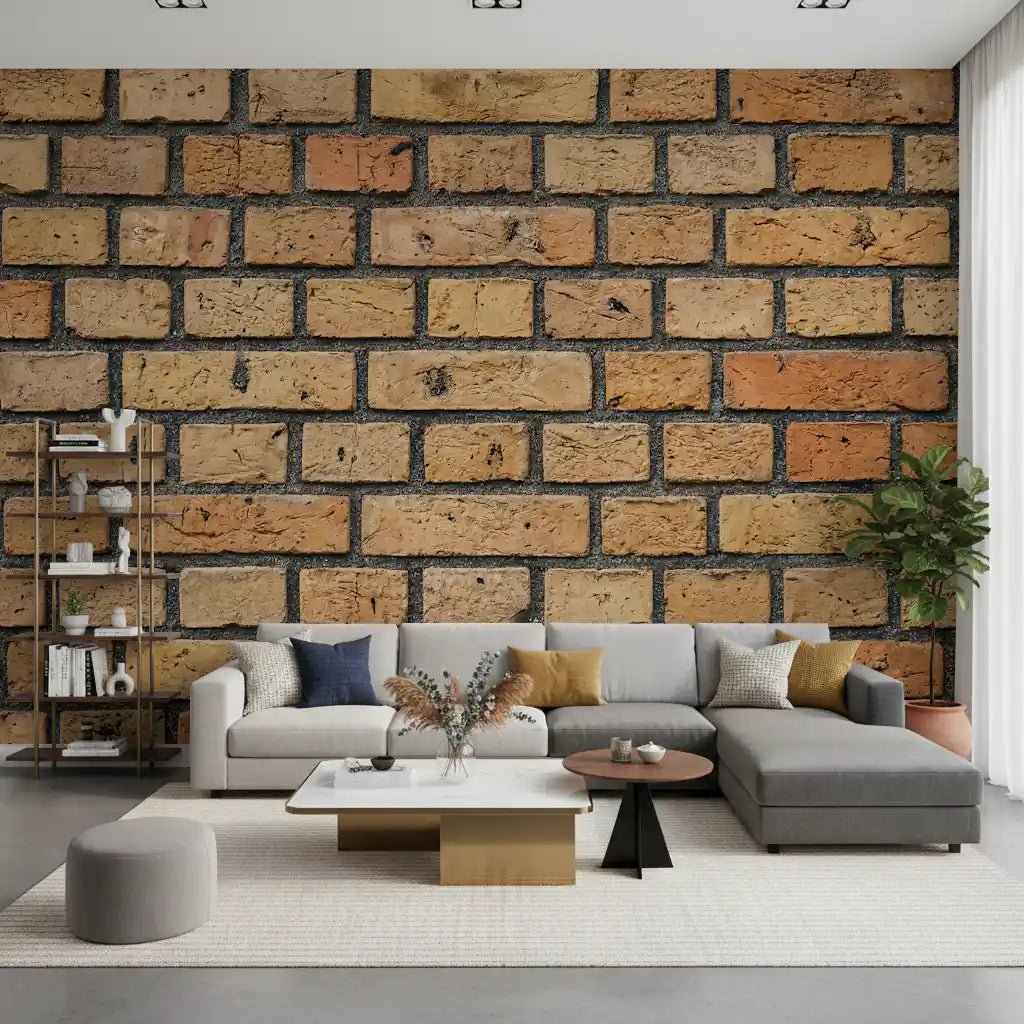 Living room featuring Timeless Brick Pattern Wall Mural with classic masonry, GD9432