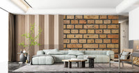 Living room with Timeless Brick Wall Mural in warm rustic brick detail, GD9432