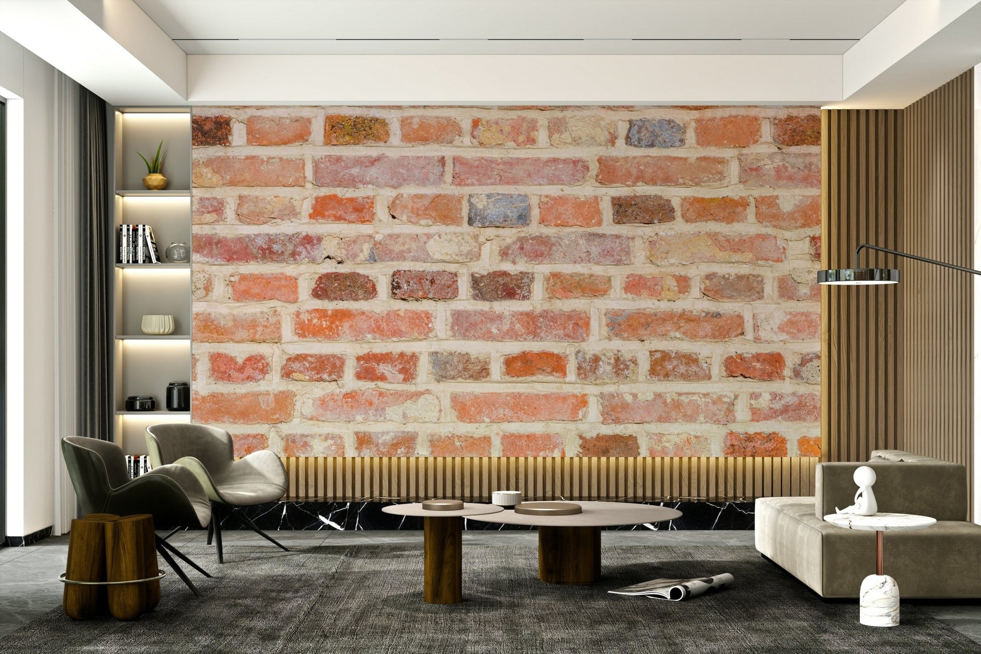 Timeless brick wall mural with rustic charm

