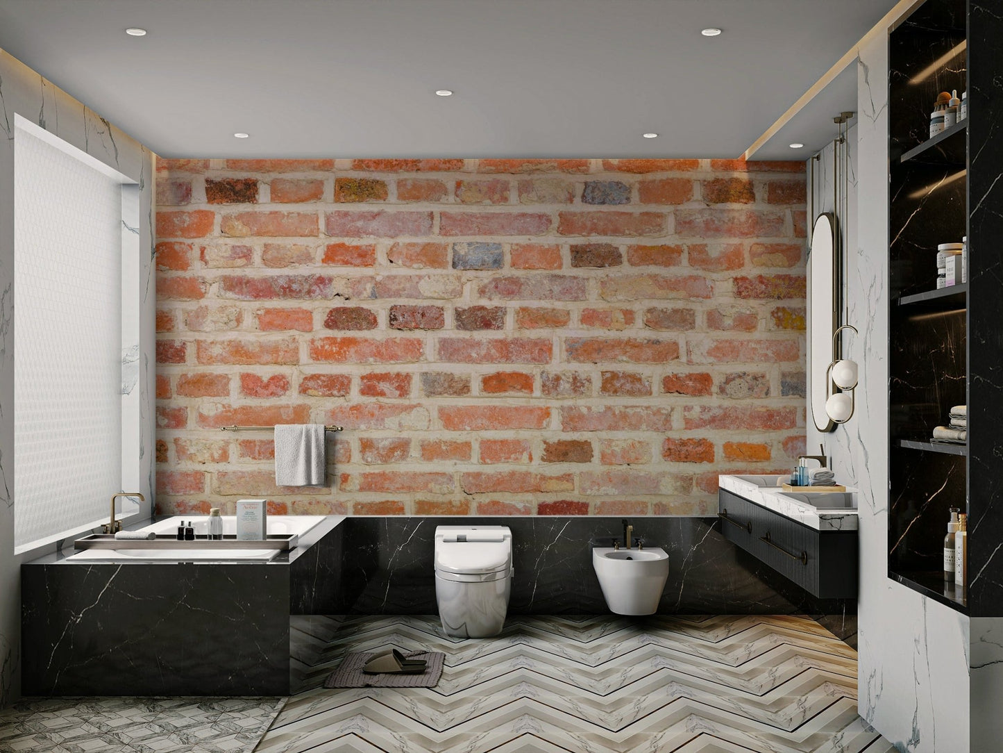 Vintage-style brick mural for living rooms

