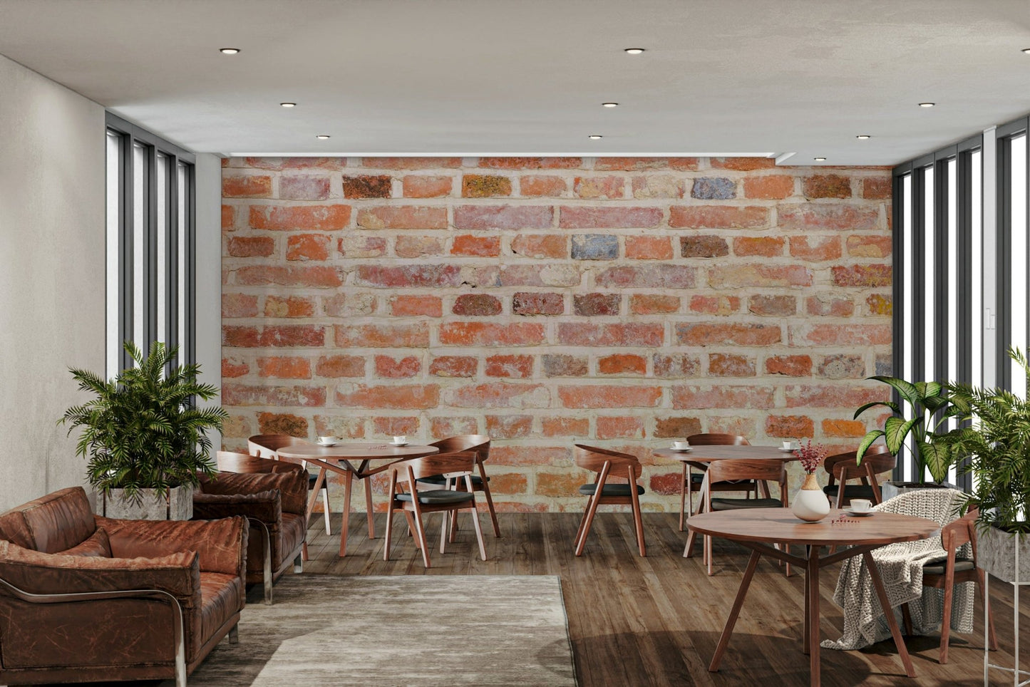 Rustic red brick mural with realistic detail

