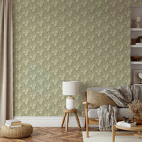 Timeless floral design in sage green wallpaper

