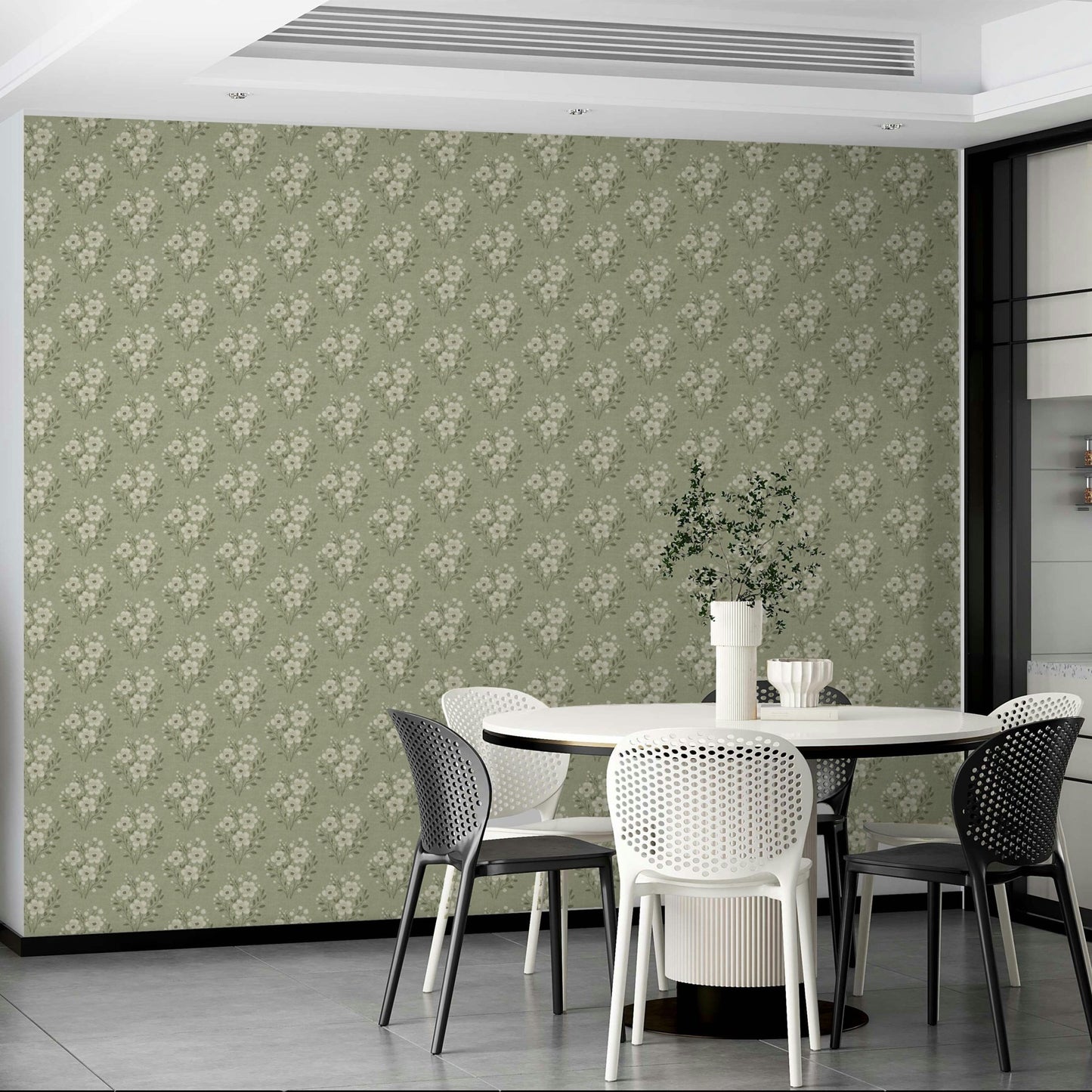 Vintage floral bouquet wallpaper in sage green

